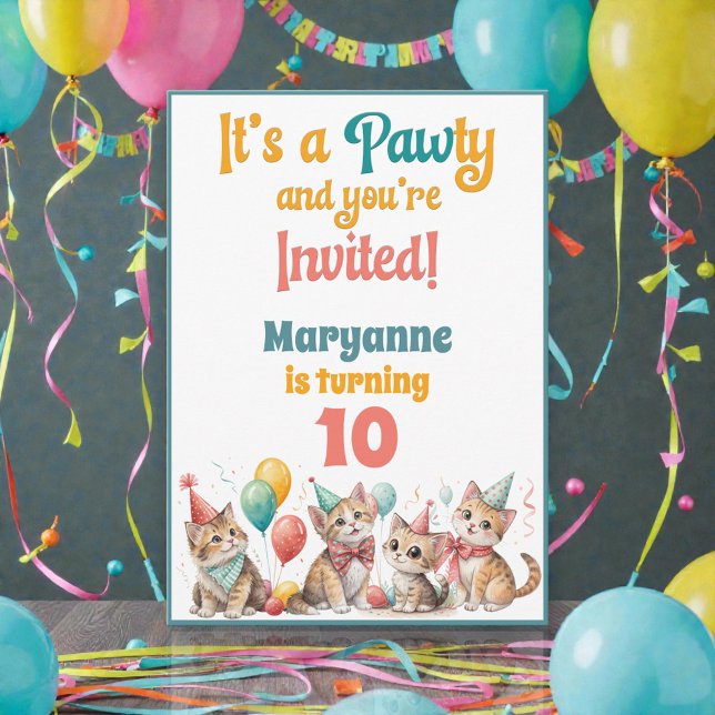 Whimsical Cat Watercolor Birthday Invitation Inbjudningar (Skapare uppladdad)