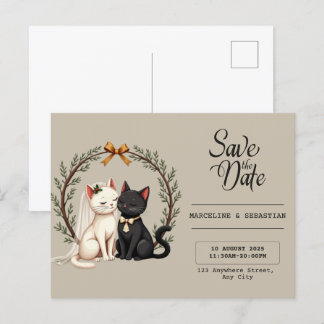 Whimsical Cat Wedding Save the Date  Vykort