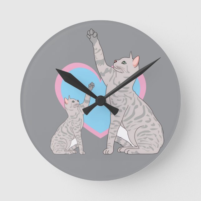 Whimsical Cats and Heart Design Round Clock Rund Klocka (Framsida)