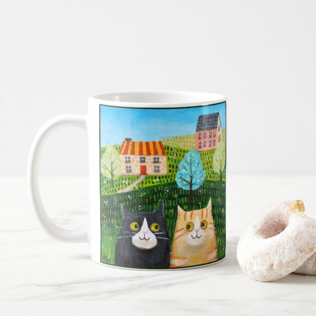 Whimsical Cats Folk Art Orange Tabby Smoking  Kaffemugg (Med munk)