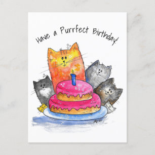 Whimsical Cats med födelsedagstårta Vykort