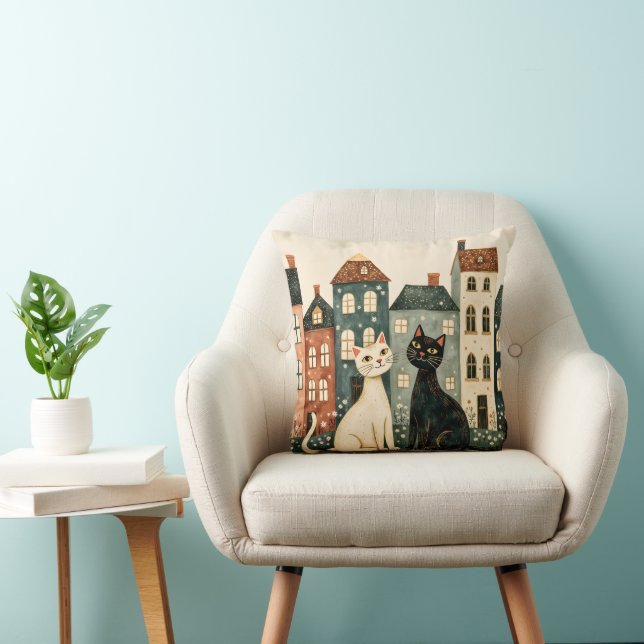 Whimsical Cats Throw Pillow Kudde (Stol)
