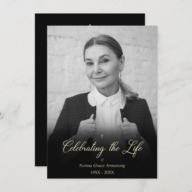 Whimsical Celebrating the Life Photo Funeral Anteckningskort (Fram/baksida)