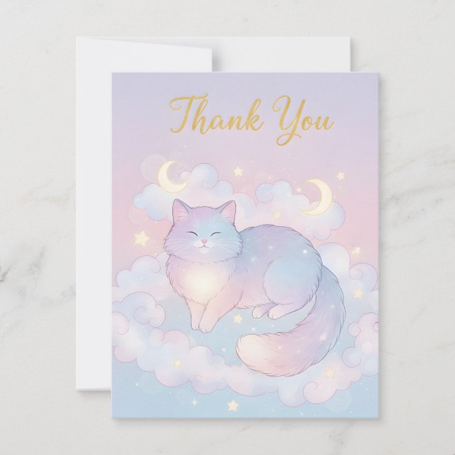 Whimsical Celestial Cat "Thank You" Card Anteckningskort (Framsida)