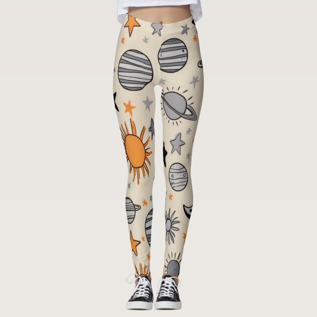 Whimsical Celestial Doodle Leggings (Framsida)