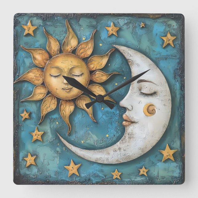 Whimsical Celestial Fyrkantig Klocka (Framsida)