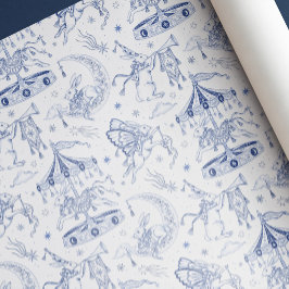 Whimsical Celestial Kanin Blå Toile de Jouy Presentpapper