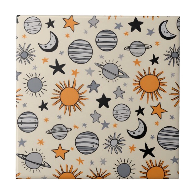 Whimsical Celestial Kritiskt Teckning Kakelplatta (Framsidan)