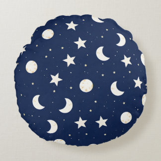 Whimsical Celestial Mönster i Måne och Stars Rund Kudde