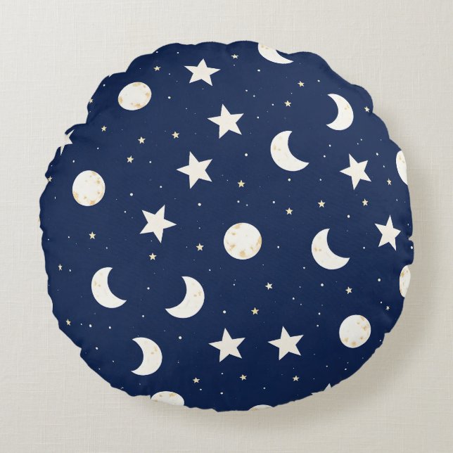 Whimsical Celestial Mönster i Måne och Stars Rund Kudde (Framsidan)