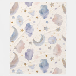 Whimsical Celestial Moon Stars Watercolor Pastelle Fleecefilt