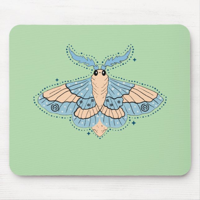 Whimsical Celestial Moth — Mjuk Blå och Persika Musmatta (Framsidan)