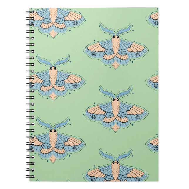 Whimsical Celestial Moth — Mjuk Blå & Persika Anteckningsbok (Framsidan)
