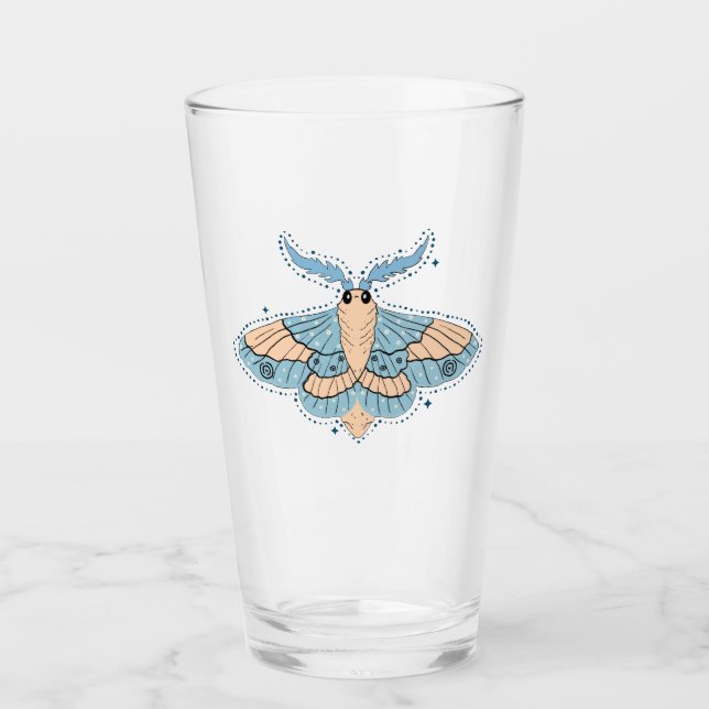 Whimsical Celestial Moth — Mjuk Blå & Persika Glaskopp (Framsida)