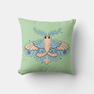 Whimsical Celestial Moth — Mjuk Blå & Persika Kudde
