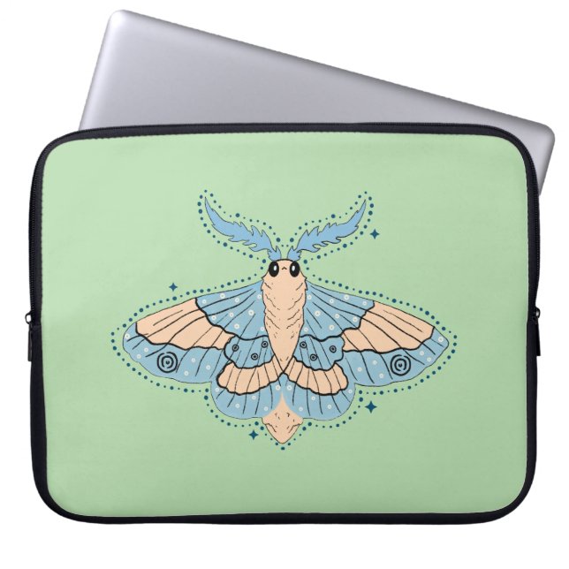 Whimsical Celestial Moth — Mjuk Blå & Persika Laptop Fodral (Framsidan)