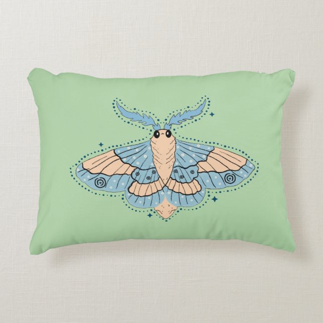 Whimsical Celestial Moth — Mjuk Blå & Persika Prydnadskudde (Framsidan)