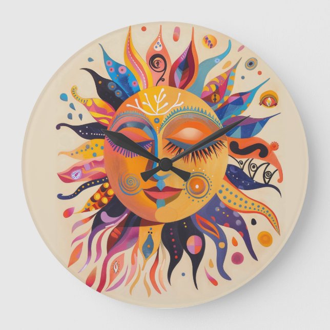 Whimsical Celestial Sol Stor Klocka (Framsida)