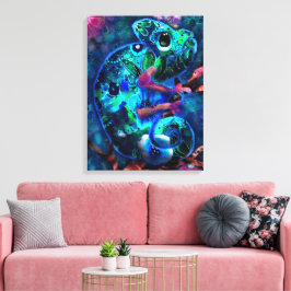 Whimsical Chameleon Abstrakt Blommigt Teal Grönt Canvastryck