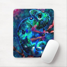 Whimsical Chameleon Abstrakt Blommigt Teal Grönt Musmatta