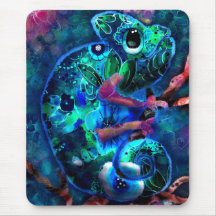 Whimsical Chameleon Abstrakt Blommigt Teal Grönt