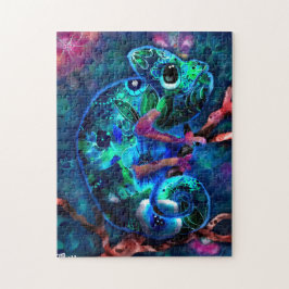 Whimsical Chameleon Abstrakt Blommigt Teal Grönt Pussel