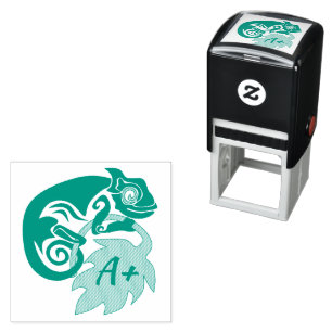 Whimsical Chameleon klättrar på Skutt Monogram Rub Självfärgande Stämpel