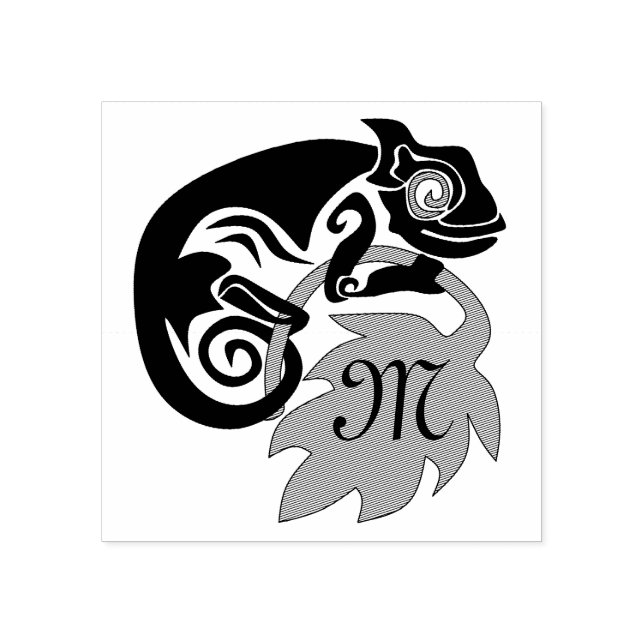 Whimsical Chameleon klättring på Skutt Monogram Stämpel (Tryck)