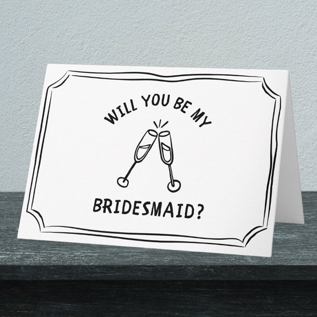 Whimsical Champagne Toast Bridesmaid Frieri Kort (op the question to your bridesmaids with this chic champagne-themed proposal card.)