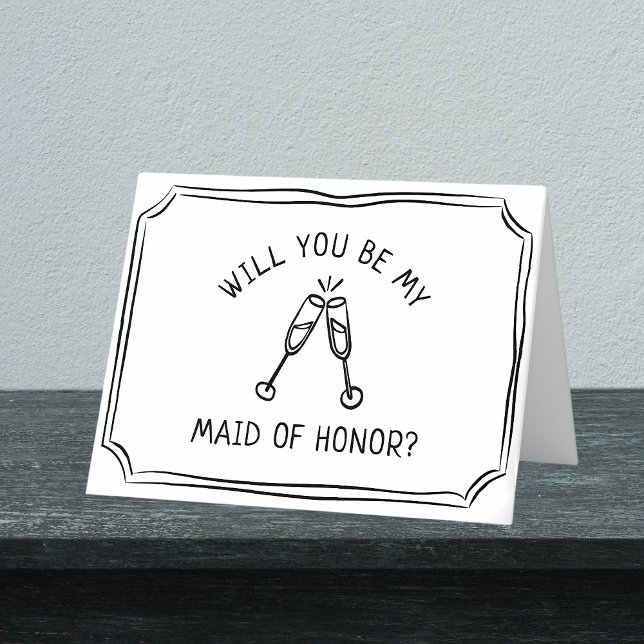 Whimsical Champagne Toast Maid of honor Frieri Kort (Ask your best friend to be your matron of honor with this elegant champagne card.)