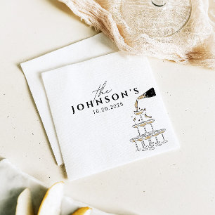 Whimsical Champagne Torn Illustrated Bröllop Pappersservett