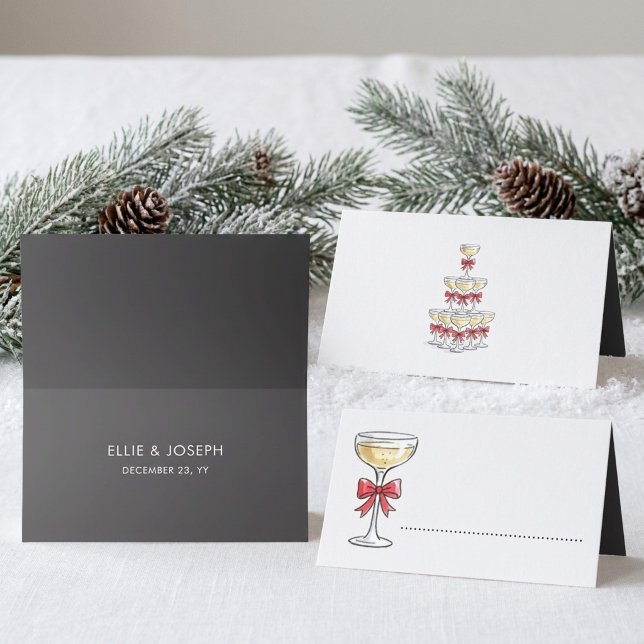 Whimsical champagne-torn Personlig Bröllopsfest Placeringskort (Place Cards from the Whimsical Champagne Tower Holiday wedding collection by Darling & May)