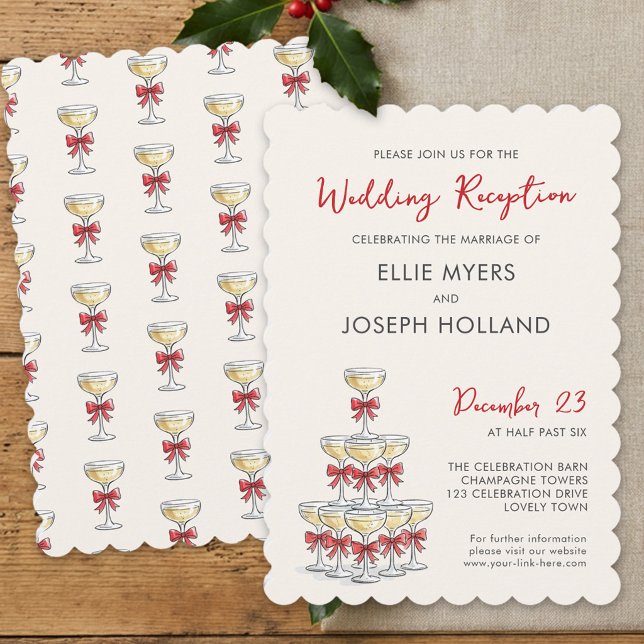 Whimsical champagne tower bröllopsmottagning inbjudningar (Reception Only invite from the Whimsical Champagne Tower Holiday Wedding Collection by Darling & May)