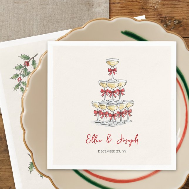 Whimsical Champaignetorn-cocktailservetter Pappersservett (Cocktail Napkin from the Whimsical Champagne Tower Holiday Wedding Collection by Darling & May)