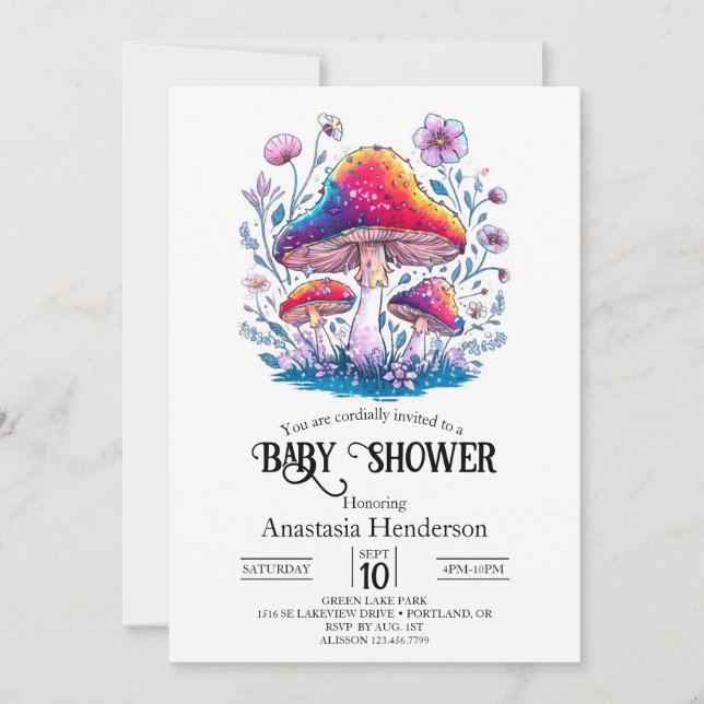 Whimsical Charming Mushroom Baby Shower Inbjudningar (Framsida)