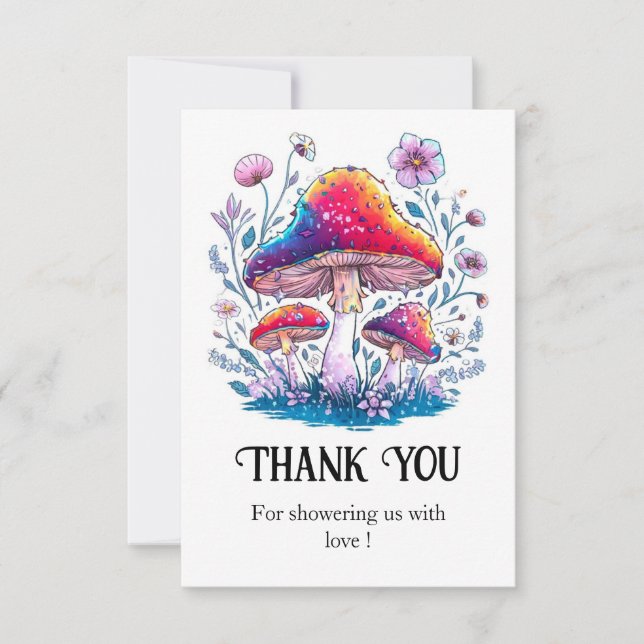 Whimsical Charming Mushroom Baby Shower Tack Kort (Framsida)