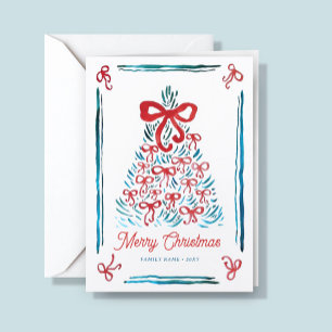 Whimsical Charming Vintage Julgran Röda Slingor Helgkort