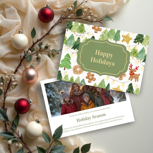 Whimsical Charming Watercolor Christmas Desing Julkort (Whimsical Charming Watercolor Style Festive Christmas Holidays Cards with Back Photo. )