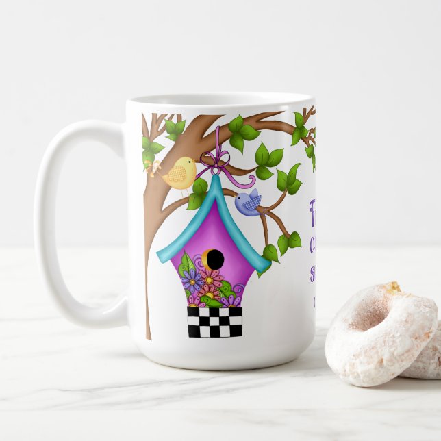 Whimsical Checkerboard Birdhouse Kaffemugg (Med munk)