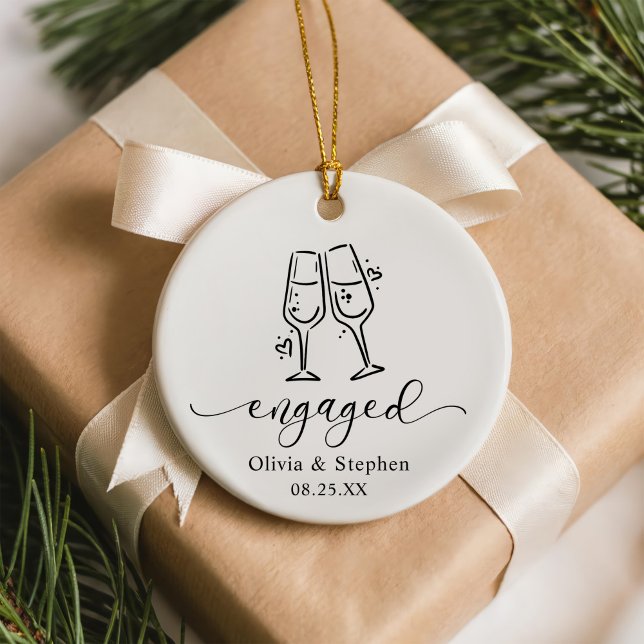  Whimsical Cheers Our First Christmas Engaged Julgransprydnad Keramik (Skapare uppladdad)