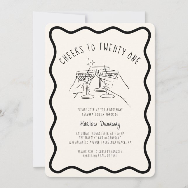 Whimsical Cheers till 21 Födelsedagsfester Inbjudningar (Framsida)