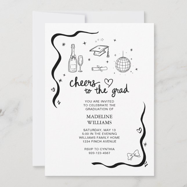 Whimsical Cheers till inbjudan till Grad Studenten (Framsida)