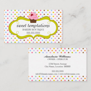 Whimsical Cherry Cupcake Bakery Visitkort