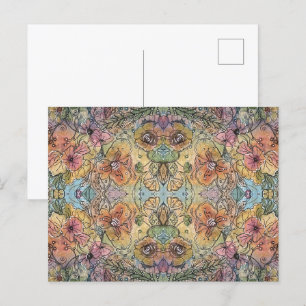 Whimsical Chic Blomsterträdgård Akvarellmålning Vykort