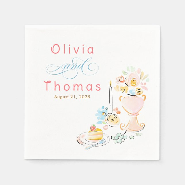 Whimsical Chic Elegant Hand Drawn Wedding Pappersservett (Framsidan)