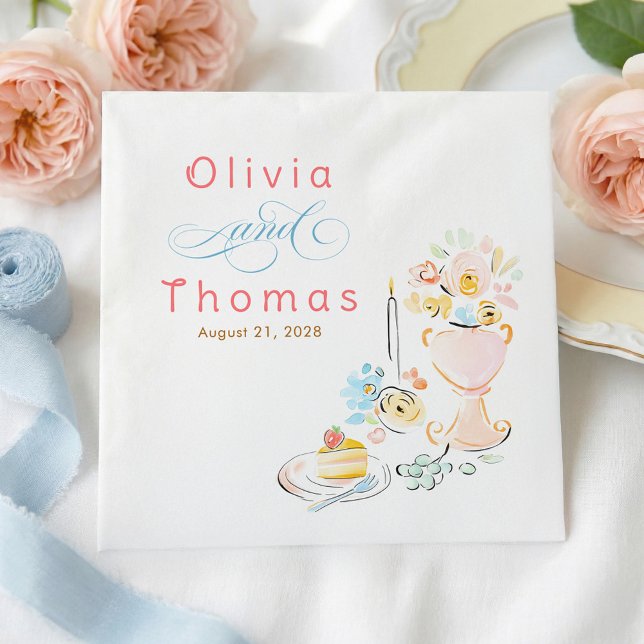 Whimsical Chic Elegant Hand Drawn Wedding Pappersservett (Whimsical Pastel Wedding Napkins)