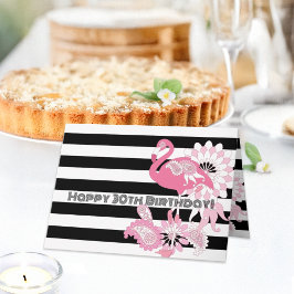 Whimsical Chic Rosa Flamingo Randig Födelsedag Kort