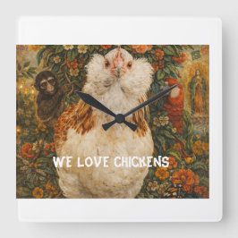 Whimsical Chicken Clock Fyrkantig Klocka