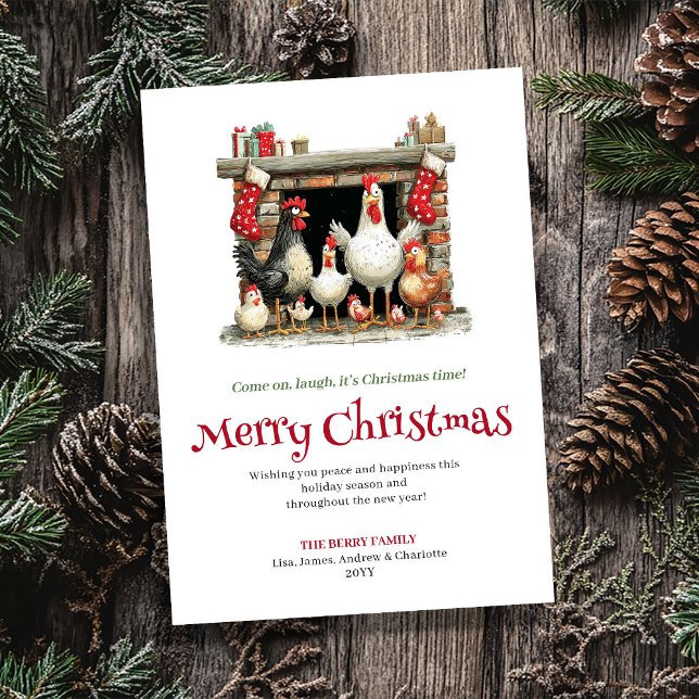 Whimsical Chickens Funny Christmas Greeting Card Julkort (Whimsical Chickens Funny Christmas Greeting Card)