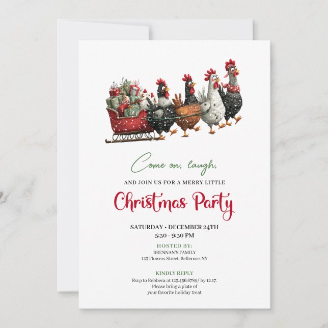 Whimsical Chickens Holiday Celebration Party Kort (Framsida)